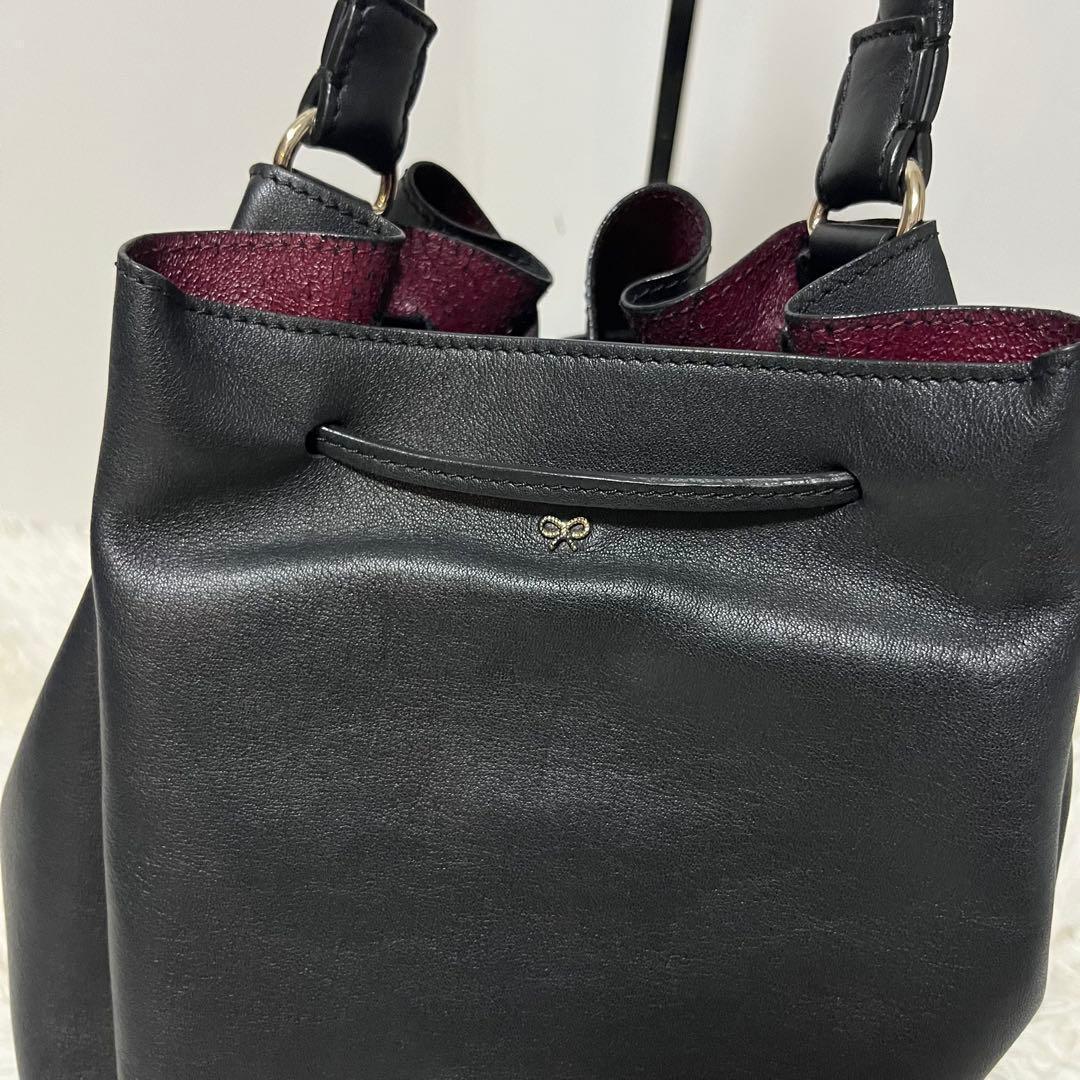 【定価15万円】アニヤハインドマーチ 巾着バッグ ブラック レザー