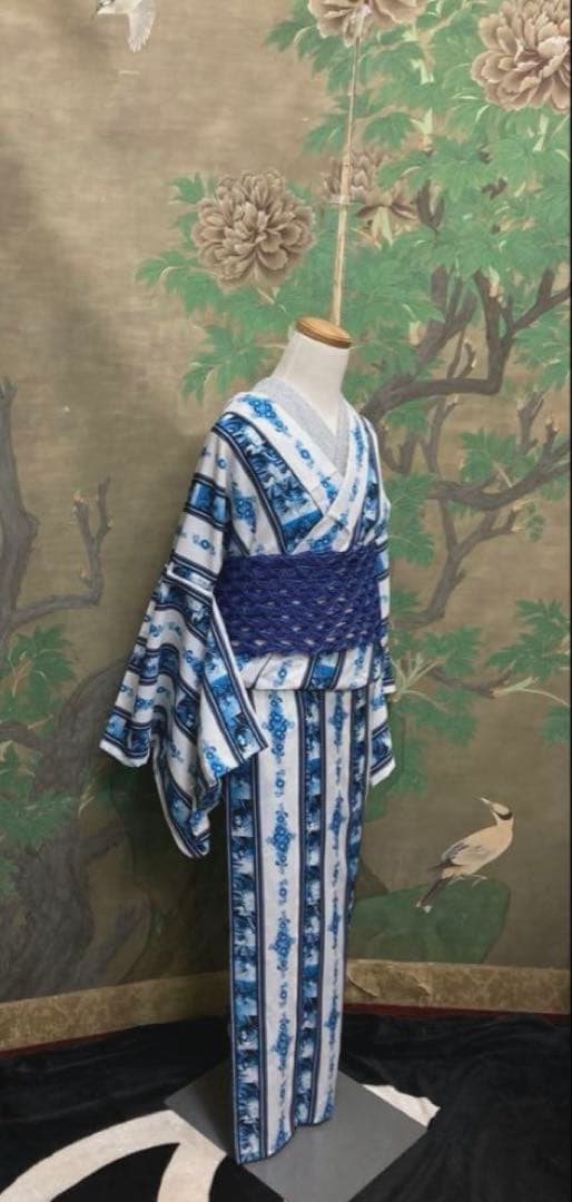 人とかぶりませんセオα アニメマリンブルーストライプ　浴衣　おまかせ帯プレゼント