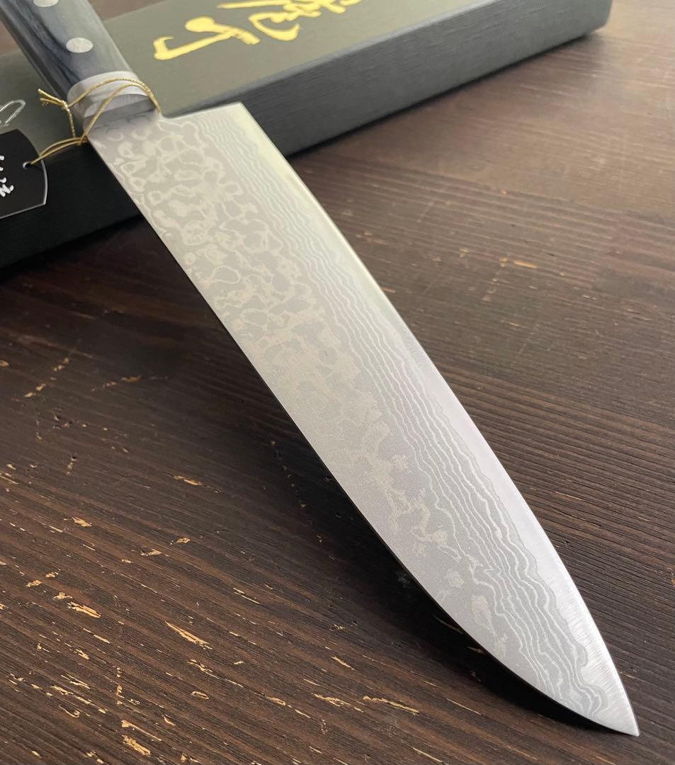 増谷刃物 訓平作 牛刀 VG10ステンレス 積層（彩流）口金有 紺柄アウトレット