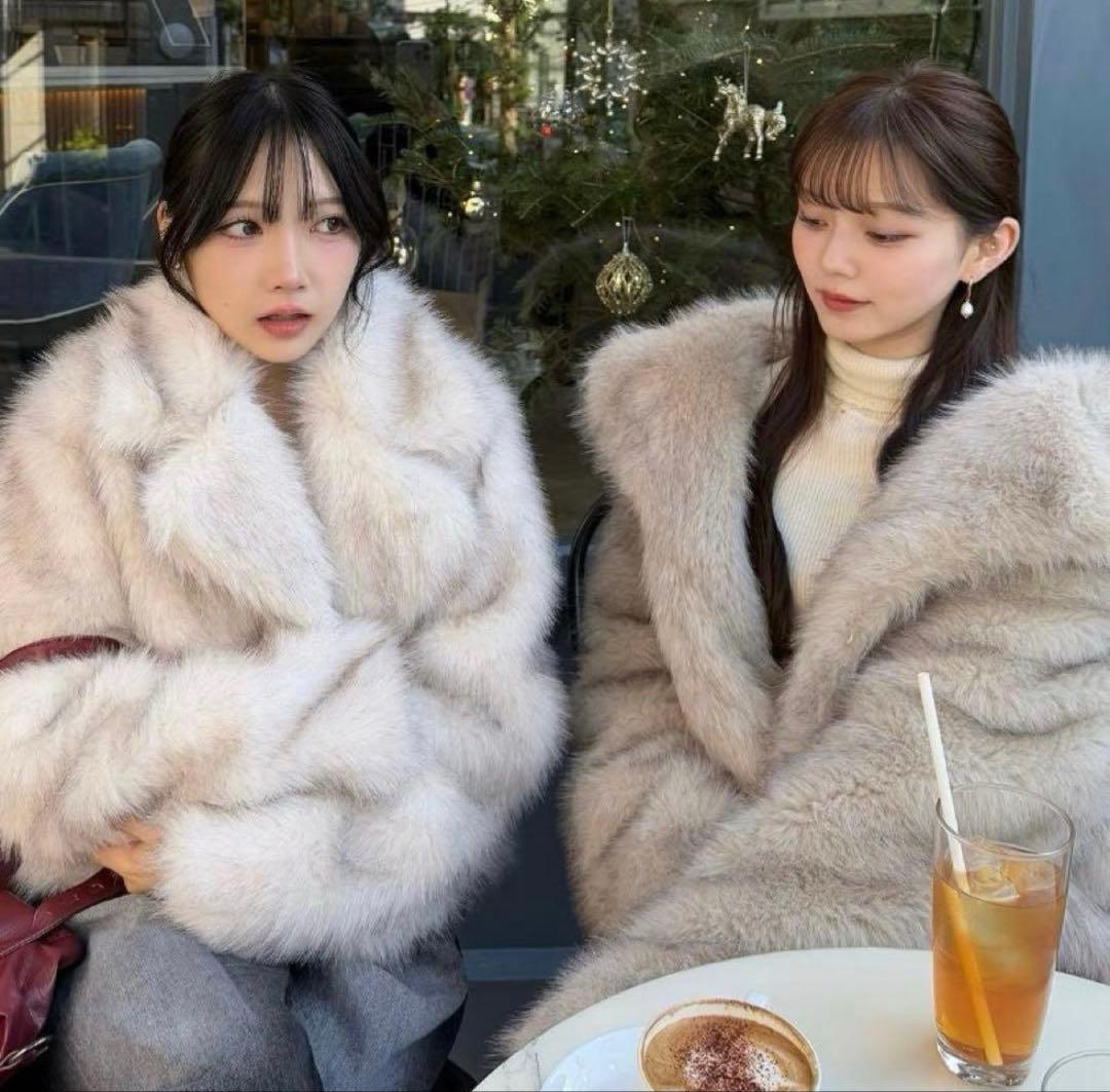 ミックスファータッチボリュームコート ベージュ