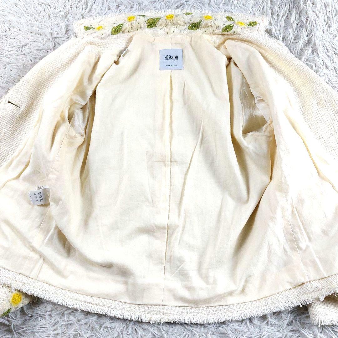 モスキーノ ビーズ 装飾ビジュー デカボタン 短丈 ツイードテーラードジャケット