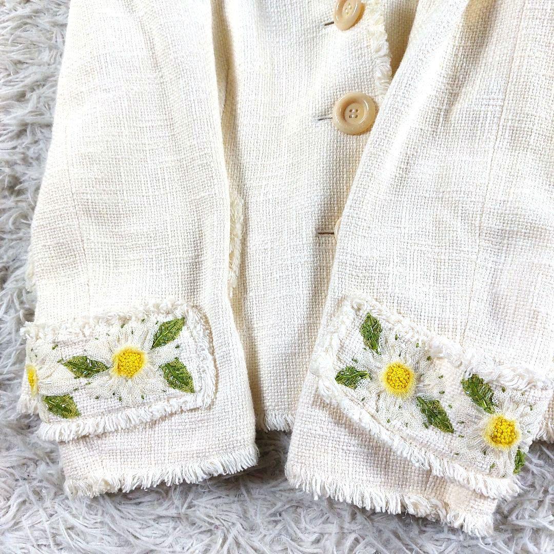 モスキーノ ビーズ 装飾ビジュー デカボタン 短丈 ツイードテーラードジャケット