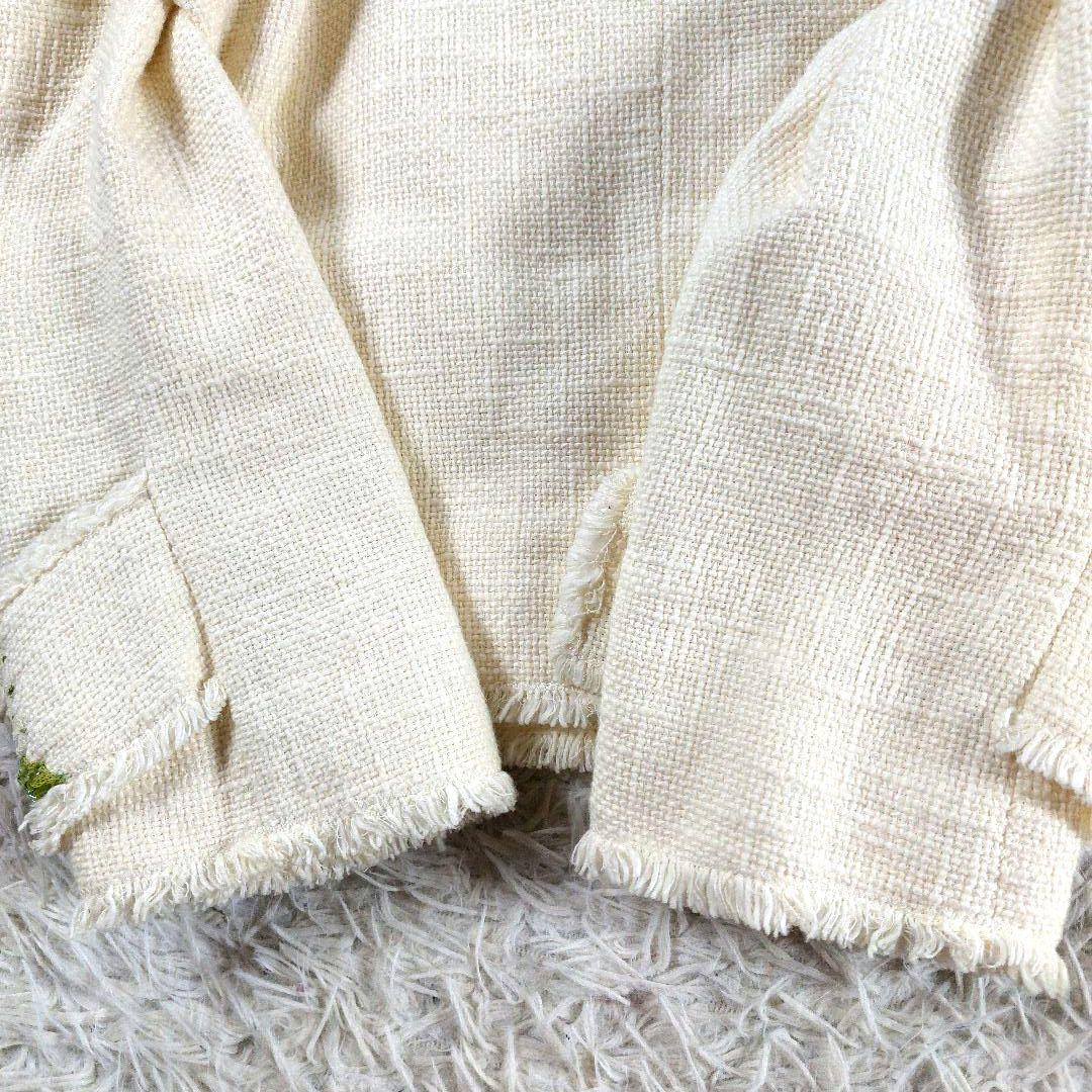 モスキーノ ビーズ 装飾ビジュー デカボタン 短丈 ツイードテーラードジャケット