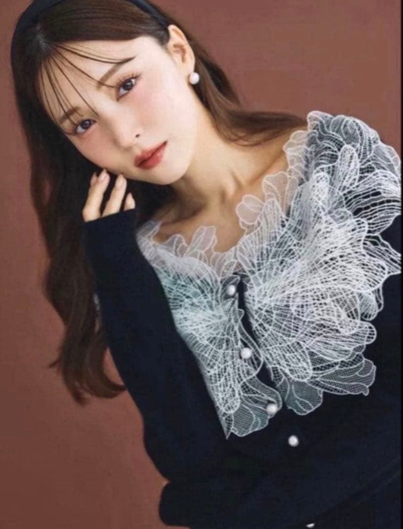 poláura ポローラ　 レースフリルカーディガン　ブラック タグ付き