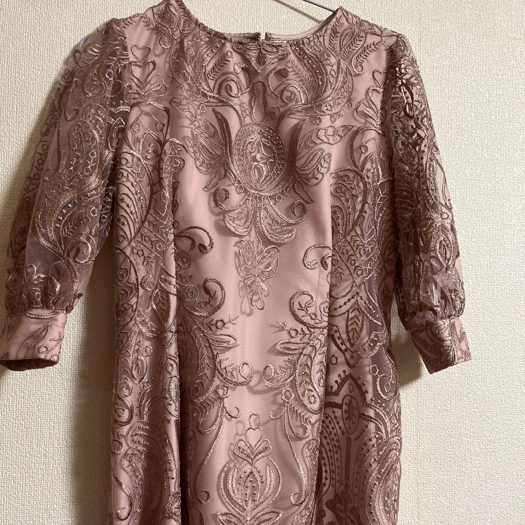 haremode 刺繍レース バックリボン タイトドレス