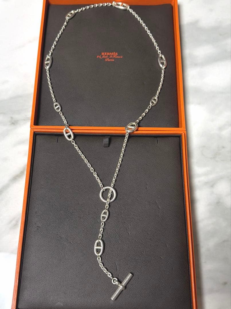 HERMES シルバー ロングネックレス　シェーヌダンクル80センチ