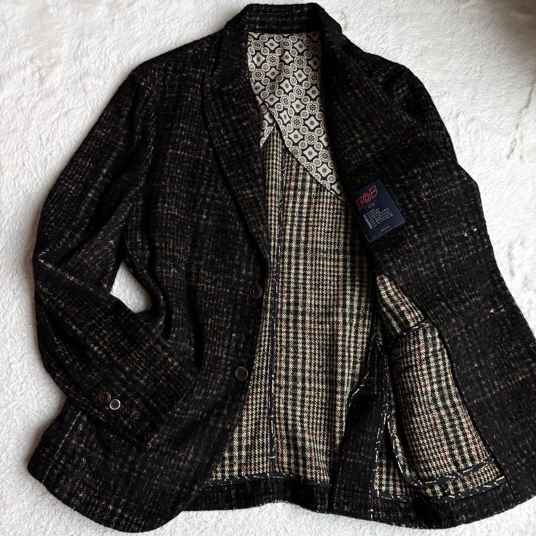 BOB テーラード　シングル　ウール　ブラウン系　チェック　ラペルピン　50