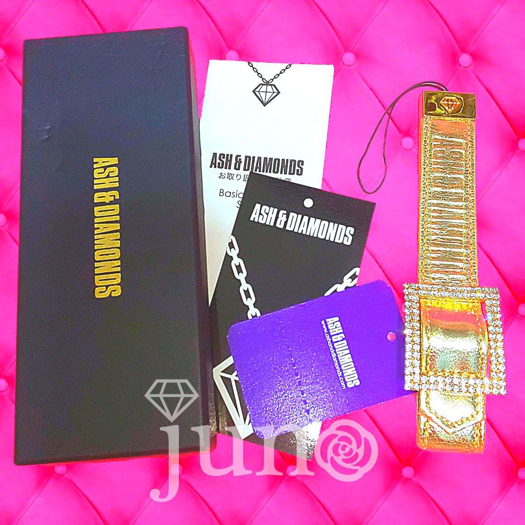 ASH＆DIAMONDS ラインストーン ベルト バックル ストラップ ゴールド