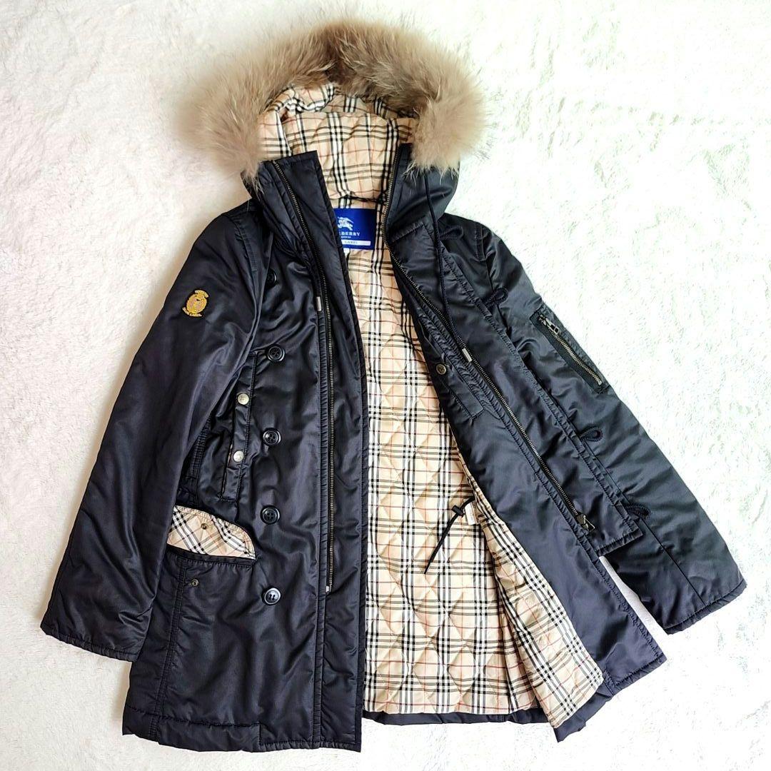 バーバリー ノバチェック裏地 モッズコート 中綿コート ラクーンファー 38