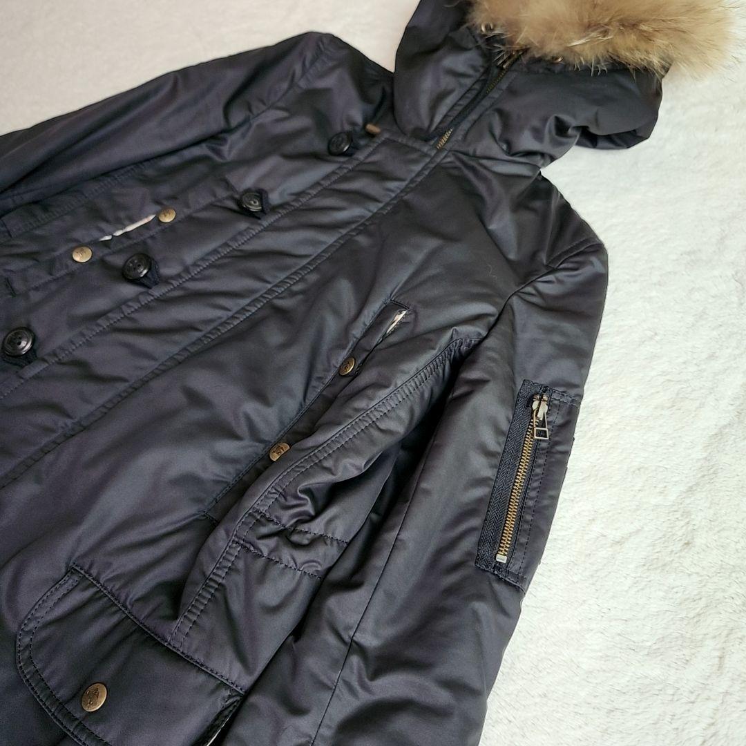 バーバリー ノバチェック裏地 モッズコート 中綿コート ラクーンファー 38