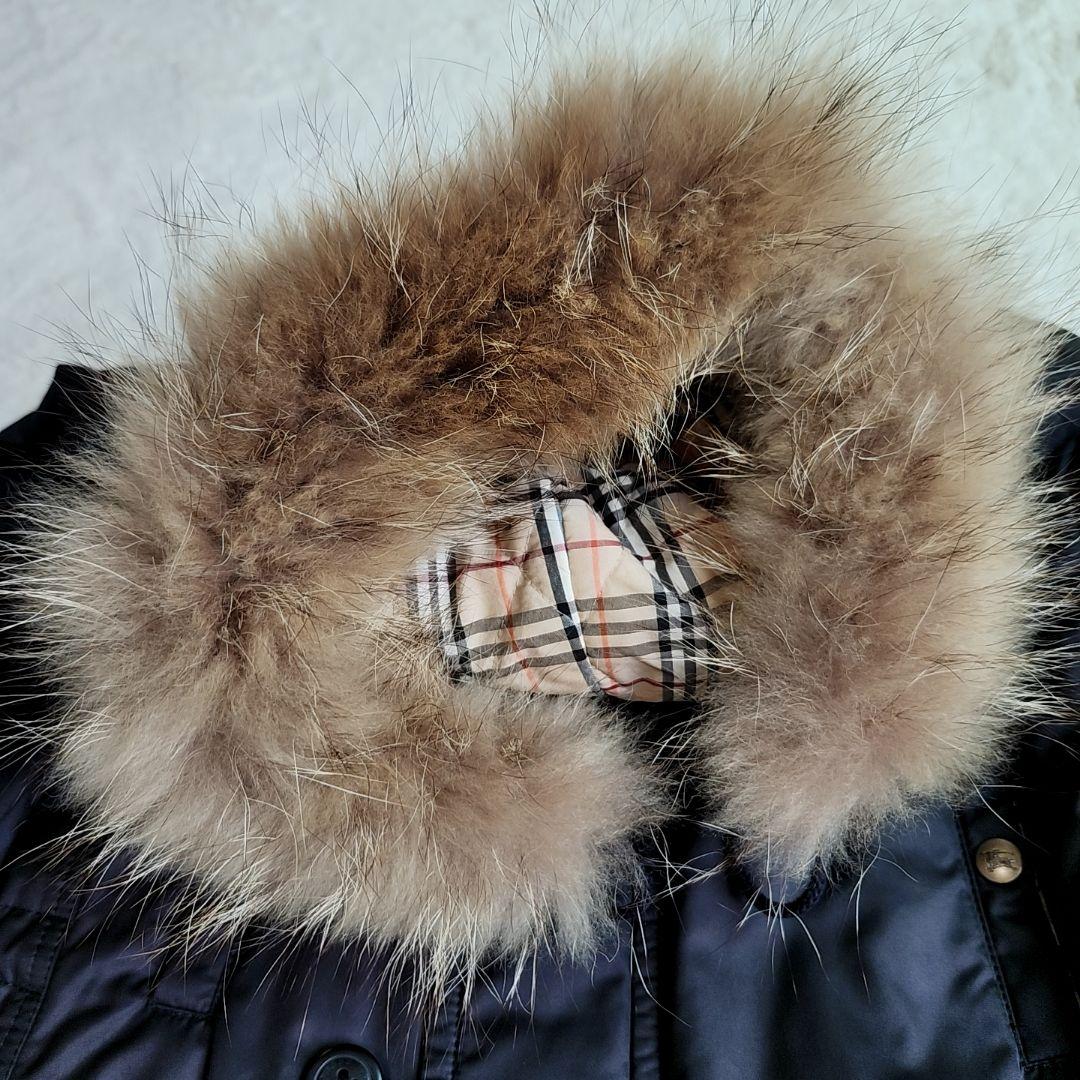 バーバリー ノバチェック裏地 モッズコート 中綿コート ラクーンファー 38