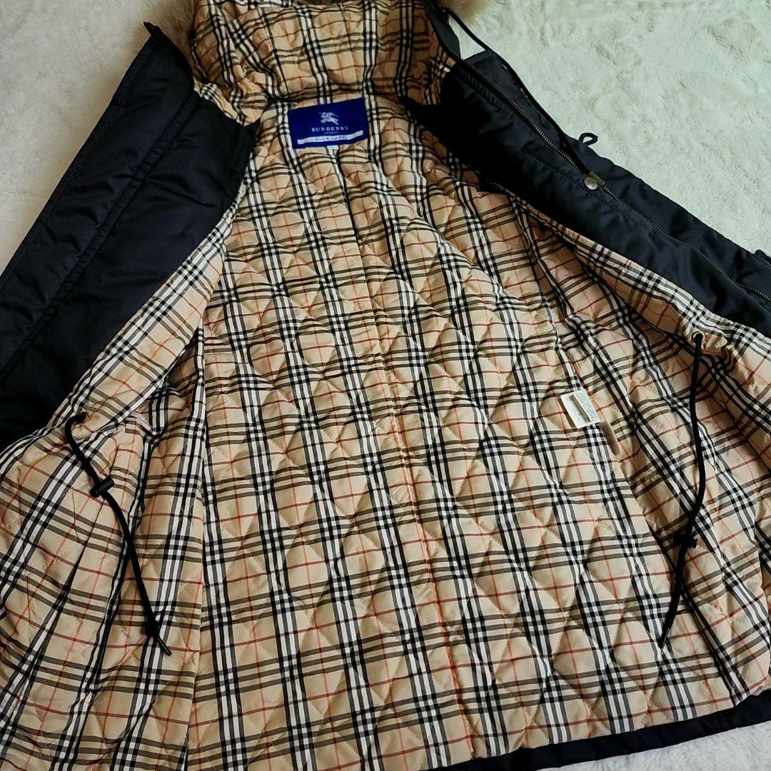 バーバリー ノバチェック裏地 モッズコート 中綿コート ラクーンファー 38