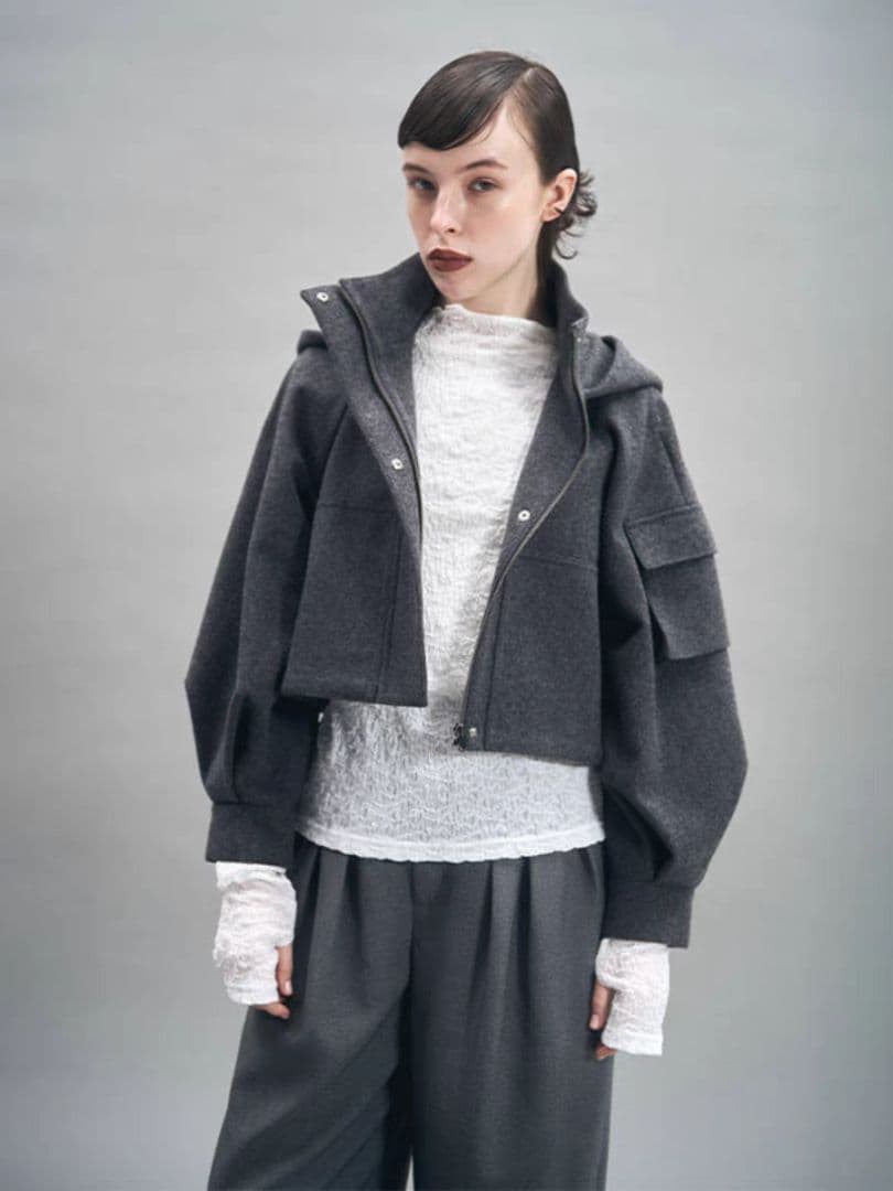 のり mecre メルトンフーディーショートブルゾン ショートコート