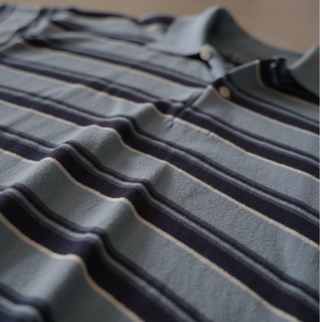 90s ラルフローレン マルチボーダーニットポロシャツ L サックスブルー