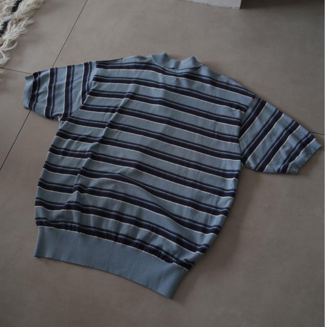 90s ラルフローレン マルチボーダーニットポロシャツ L サックスブルー