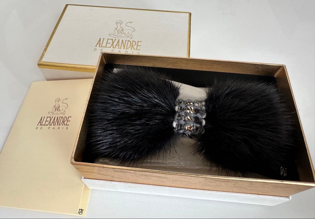 アレクサンドルドゥパリ　リボン　ミンクファー　バレッタ