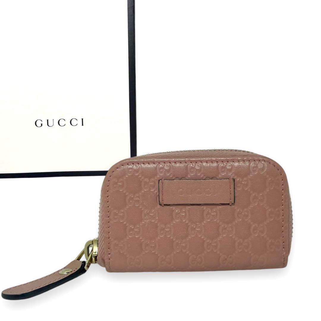 グッチ　ケース　マイクロGG シマ ピンク　ラウンドファスナー