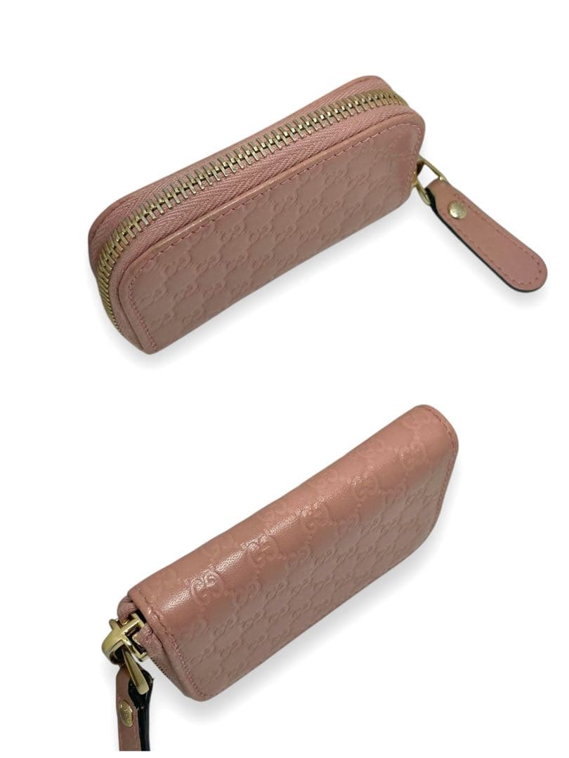 グッチ　ケース　マイクロGG シマ ピンク　ラウンドファスナー