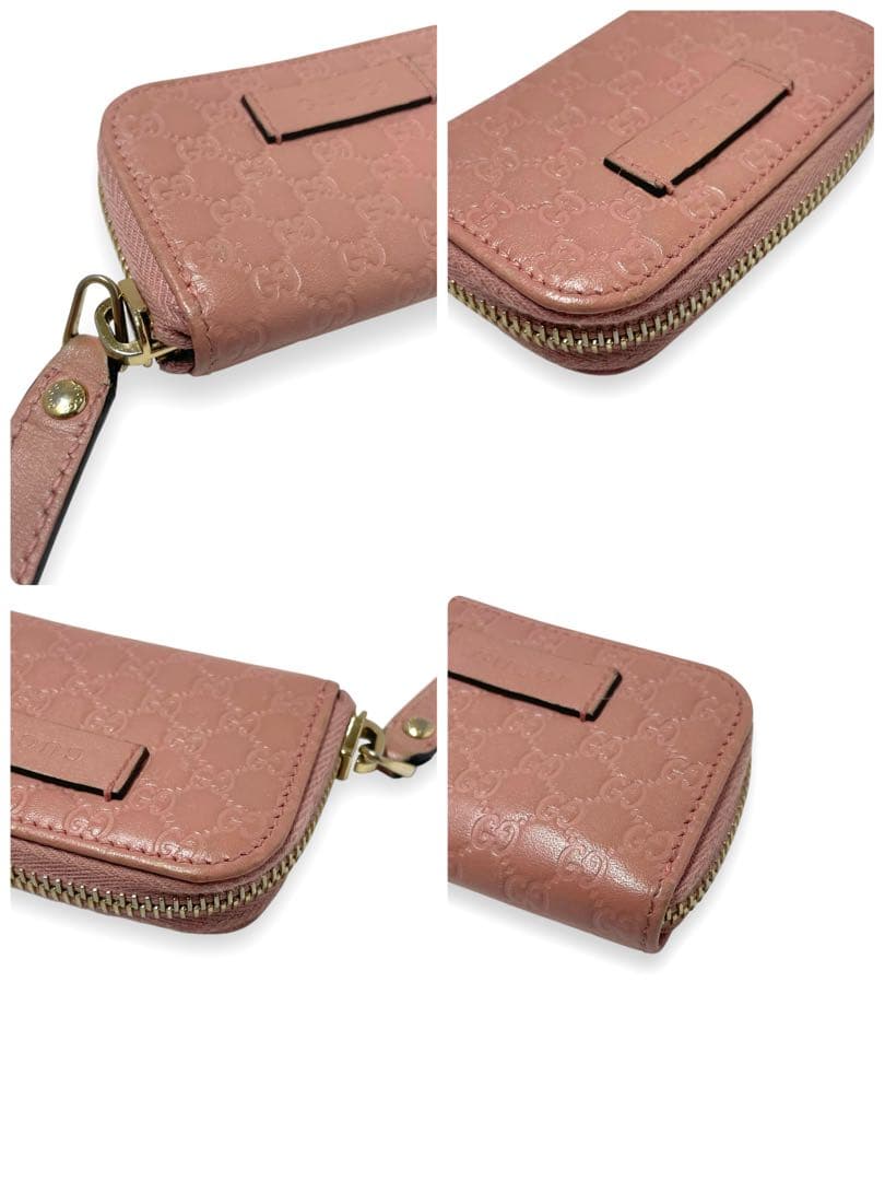グッチ　ケース　マイクロGG シマ ピンク　ラウンドファスナー