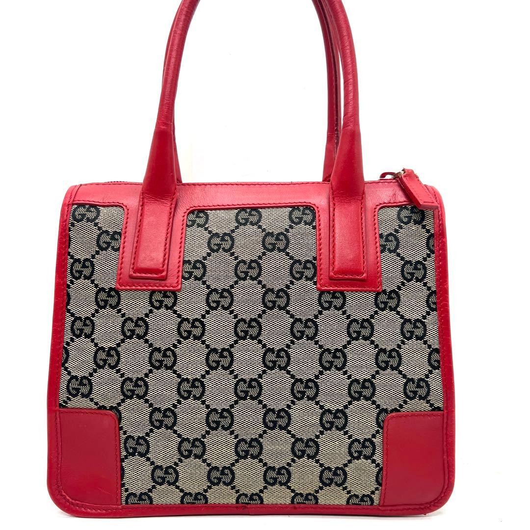 【極美品】 GUCCI GG柄 ハンドバッグ キャンバス レザー レッド