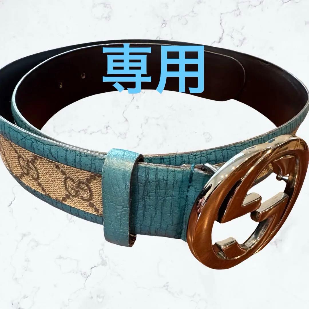 GUCCI GGパターン レディースベルト ターコイズブルー