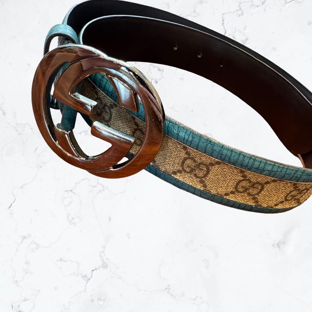 GUCCI GGパターン レディースベルト ターコイズブルー