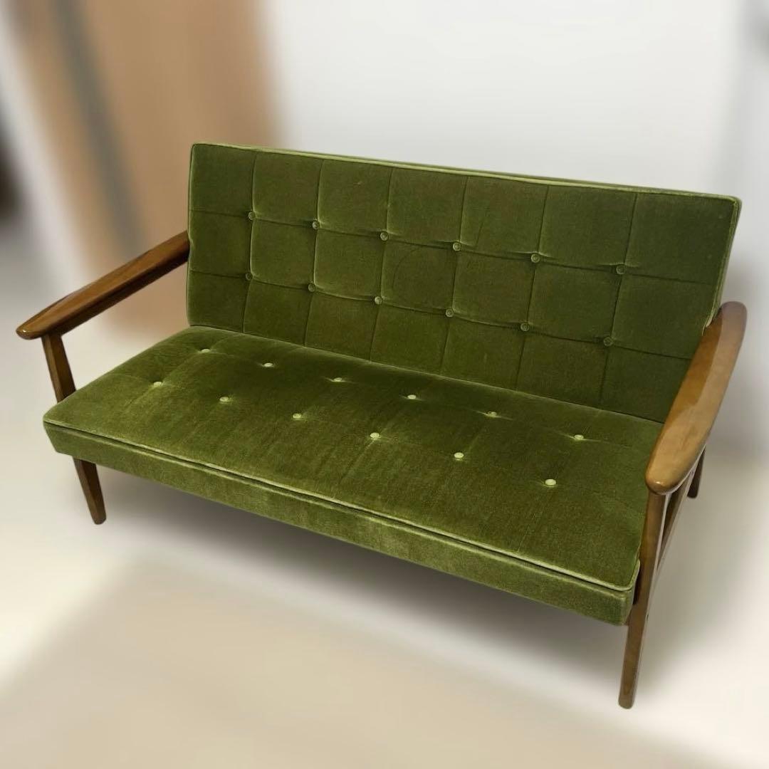 【送料込】カリモク60 ソファ 2人掛け モケットグリーン チェア