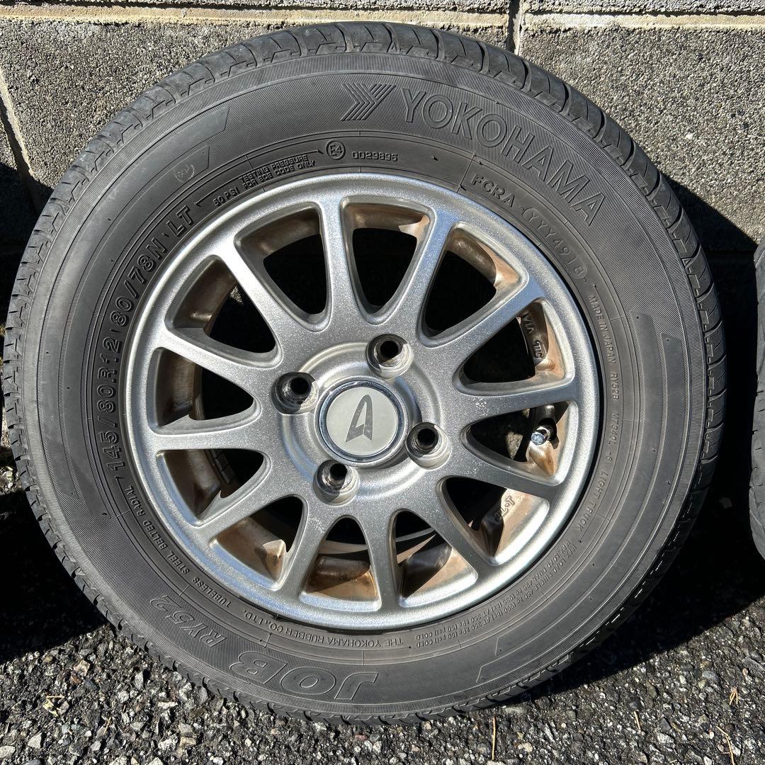 145/80R12アルミホイールとノーマルタイヤ４本セット送料込
