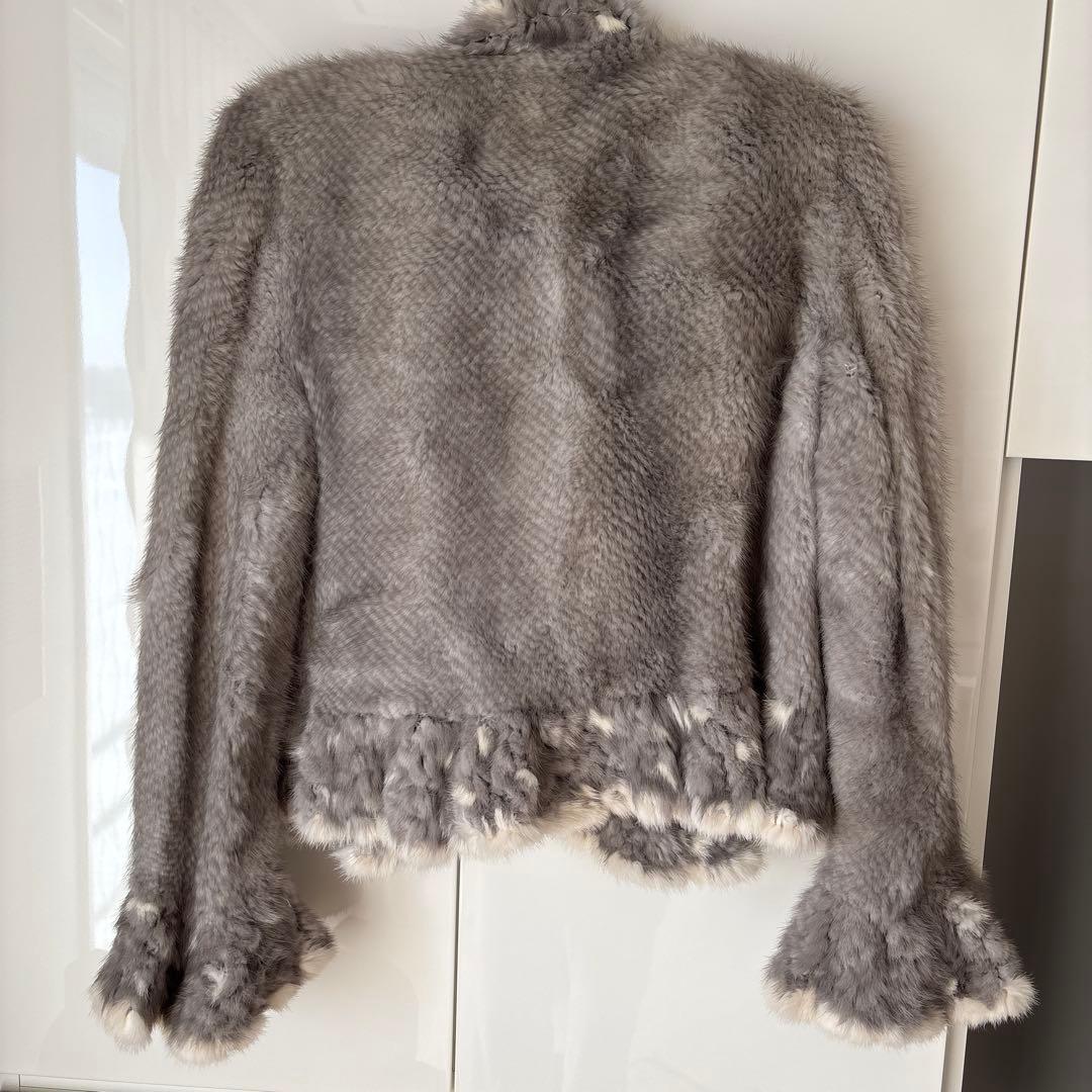 グレー フリル付きファーショートジャケット