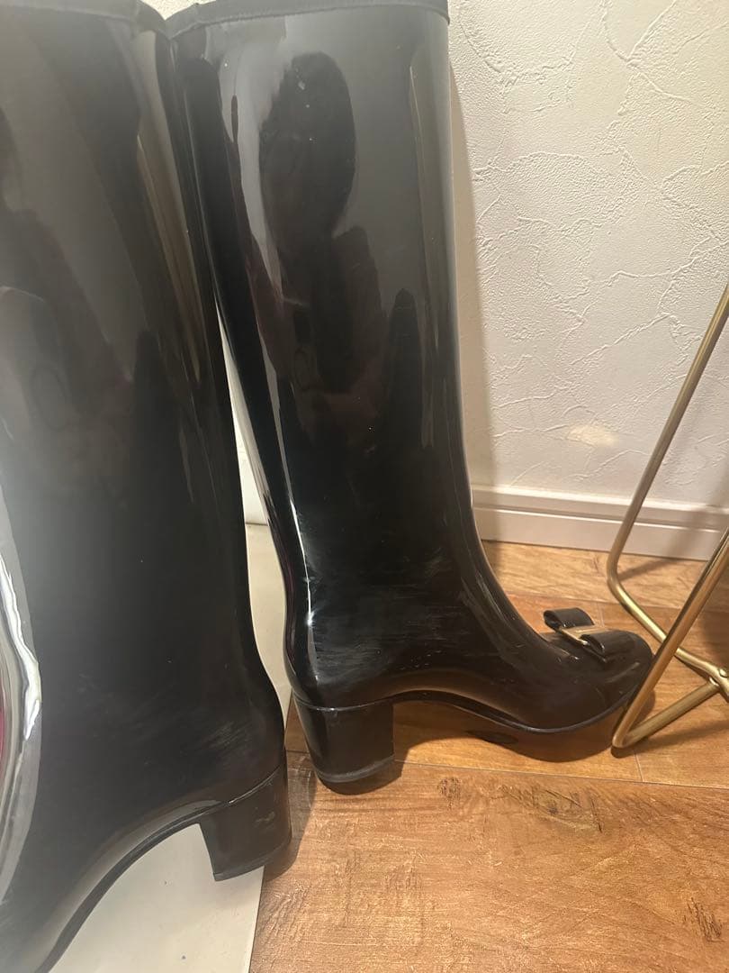 【Ferragamo】フェラガモ ヴァラリボン レインブーツ長靴ブラック雨具6M