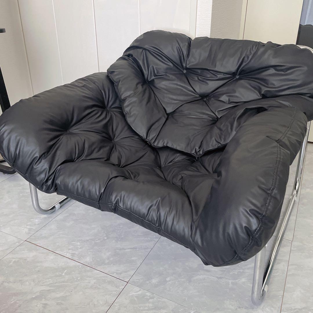 【美品】1人掛けソファ/シルバーフレーム/ブラック