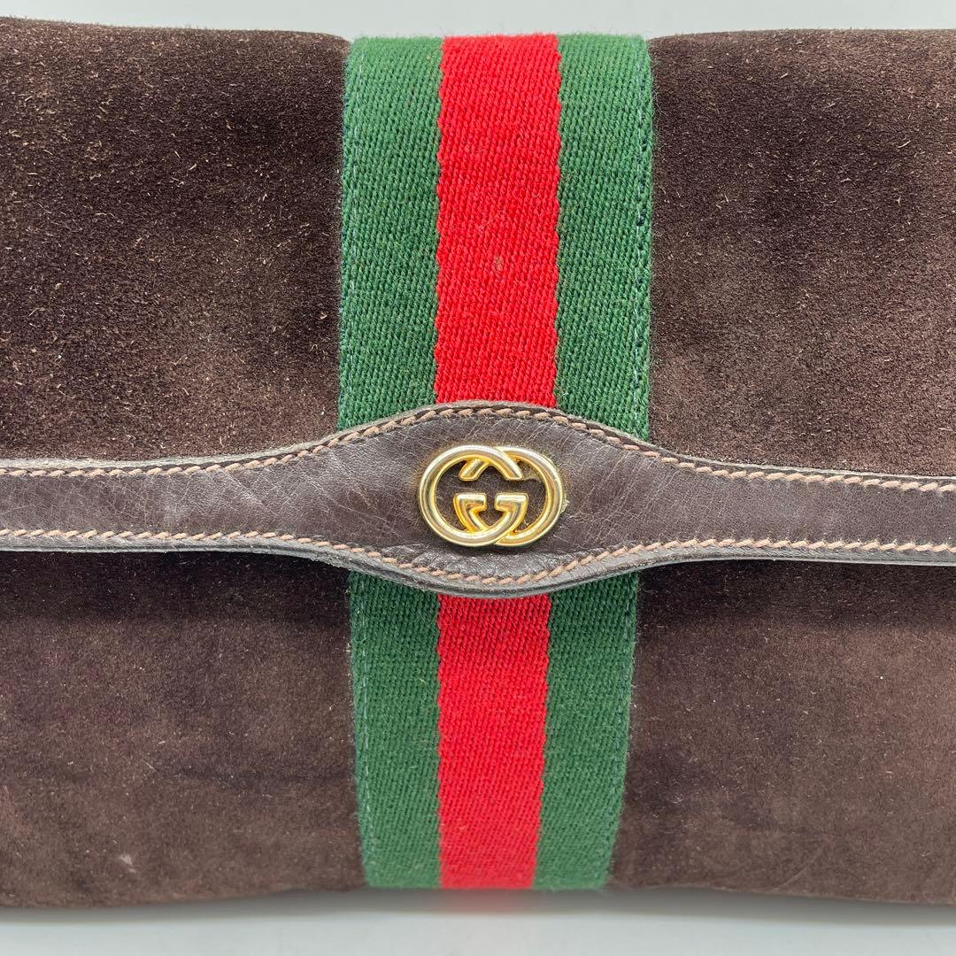 ●GUCCI クラッチバッグ●シェリーライン スエード グッチ レザー オールド