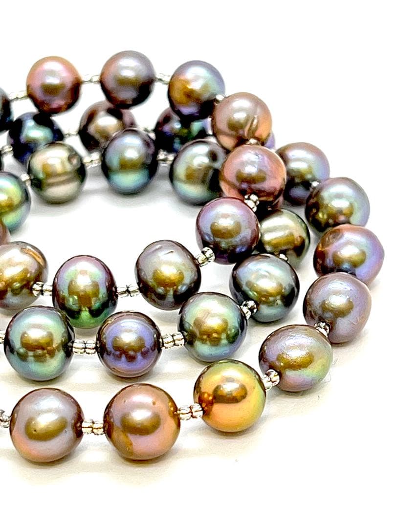 【ヒロ】4点セット本真珠チャコールグレー＆ブラックマルチパールネックレス他