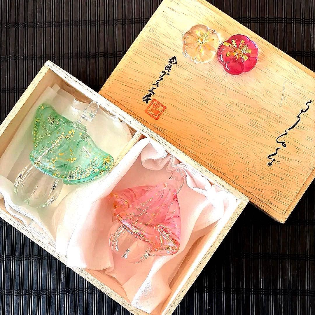【未使用品】奈良ガラス工房 るりびな 「瑠璃雛」お雛様 お内裏様 金箔 共箱入