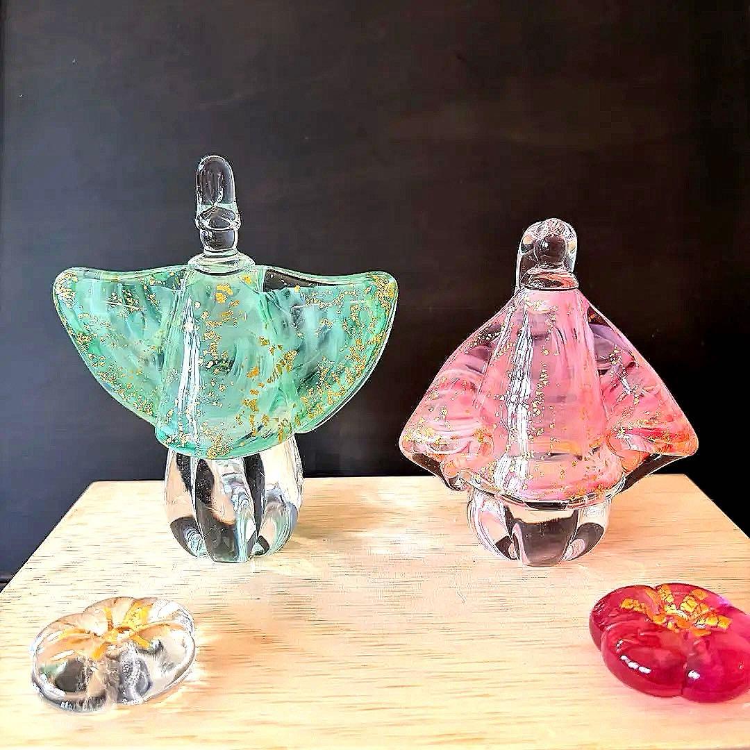 【未使用品】奈良ガラス工房 るりびな 「瑠璃雛」お雛様 お内裏様 金箔 共箱入