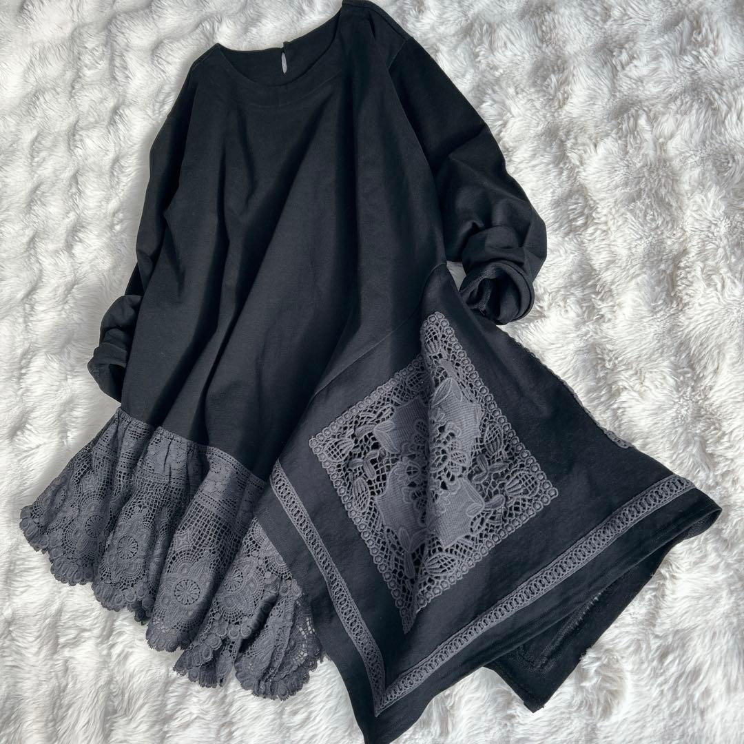 ビアズリー★綿100％ 裏毛カットソー レース裏毛チュニック