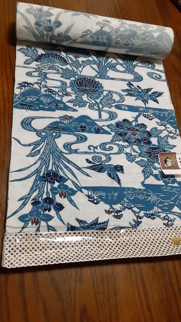 反物③　ゆかた生地　梨園染　　　　　　　　あやめ柄　長期保管・未使用品