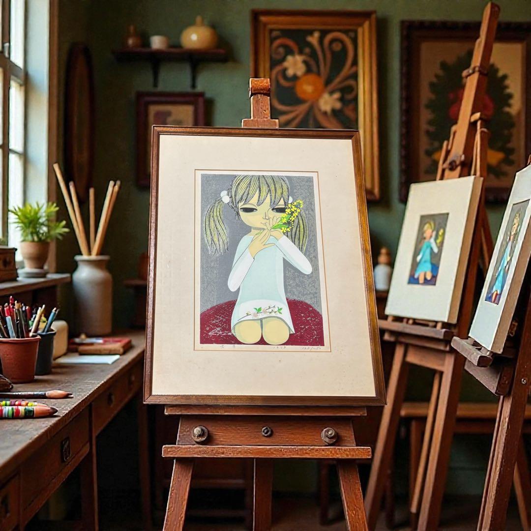 真作 池田修三「若菜」木版画 1979年 サイン 人気 木版画家