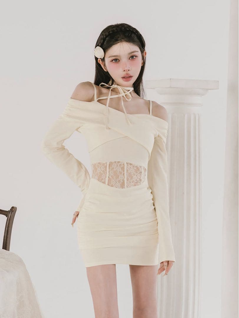 darich ダーリッチ コルセットレースカットミニワンピース アイボリー