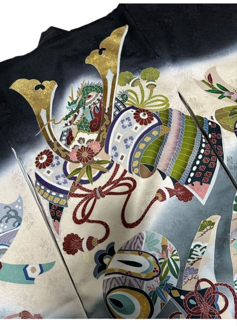 正絹　産着(初着、祝着)　お宮参り　七五三　男児　金彩　子供着物　襦袢付　男の子