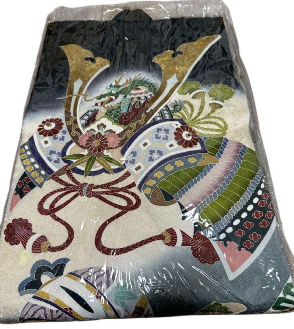 正絹　産着(初着、祝着)　お宮参り　七五三　男児　金彩　子供着物　襦袢付　男の子