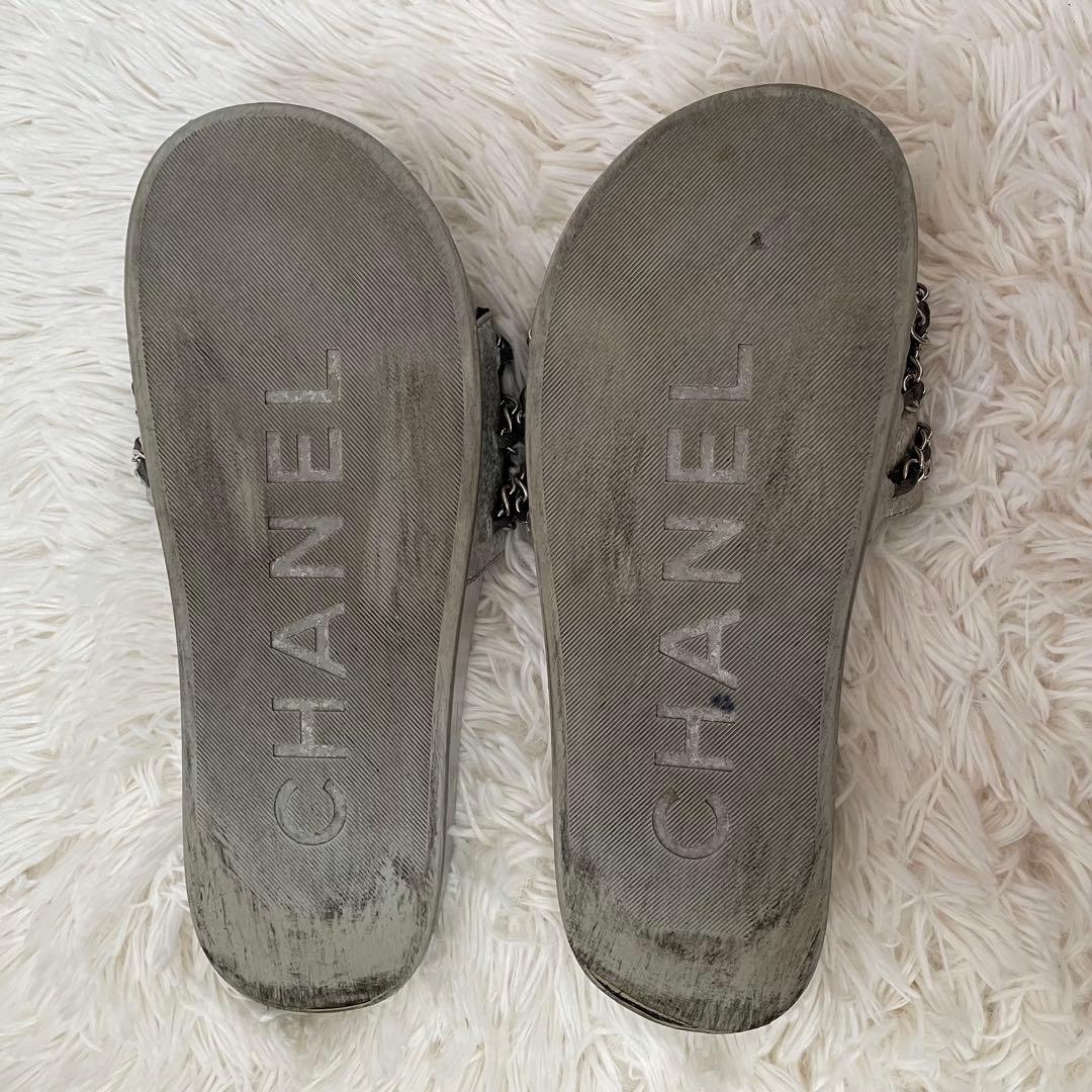 希少 シャネル ココマーク チェーン サンダル シルバー 39 レディース