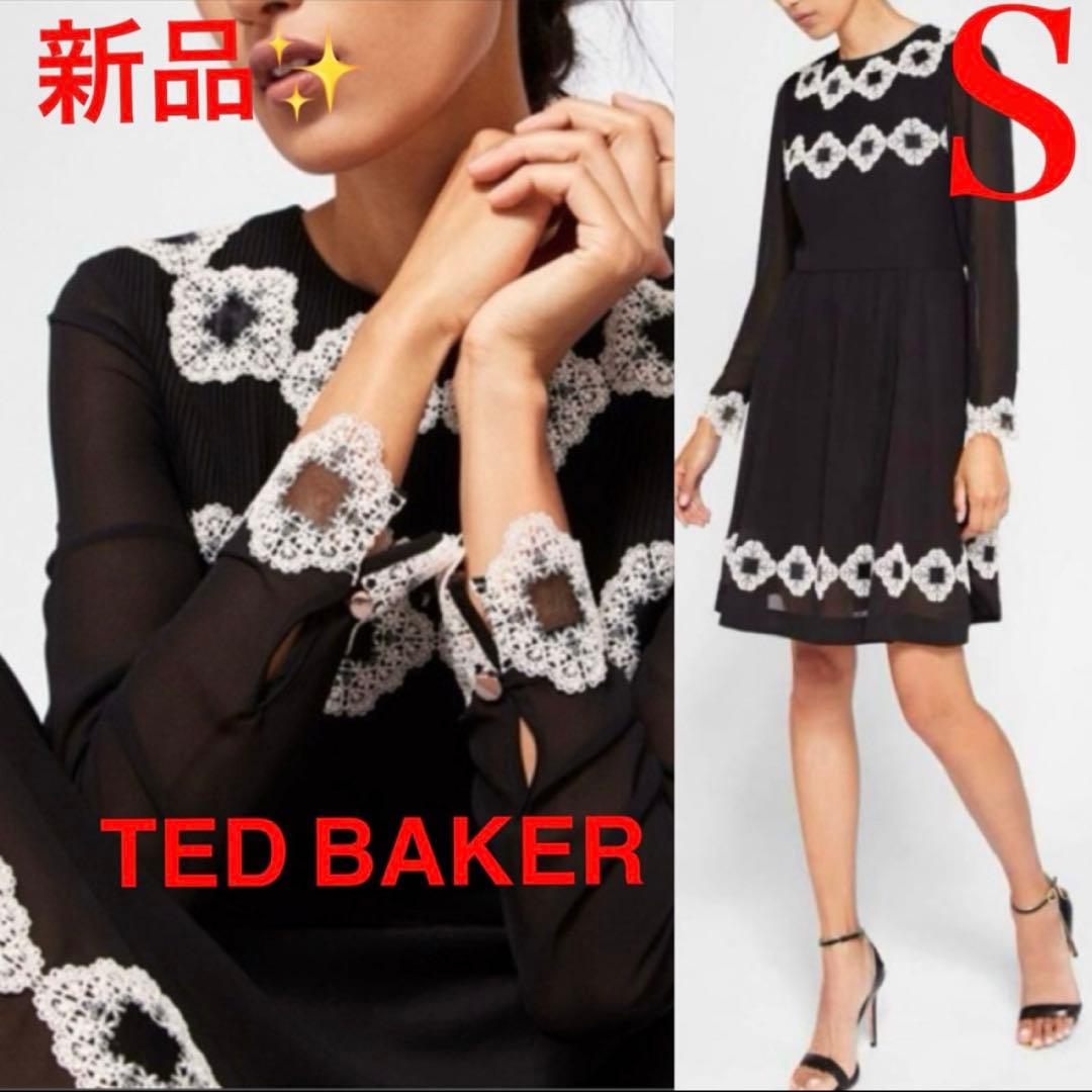 新品！テッドベイカー　Ted Baker フラワー　ワンピース　S 黒　結婚式