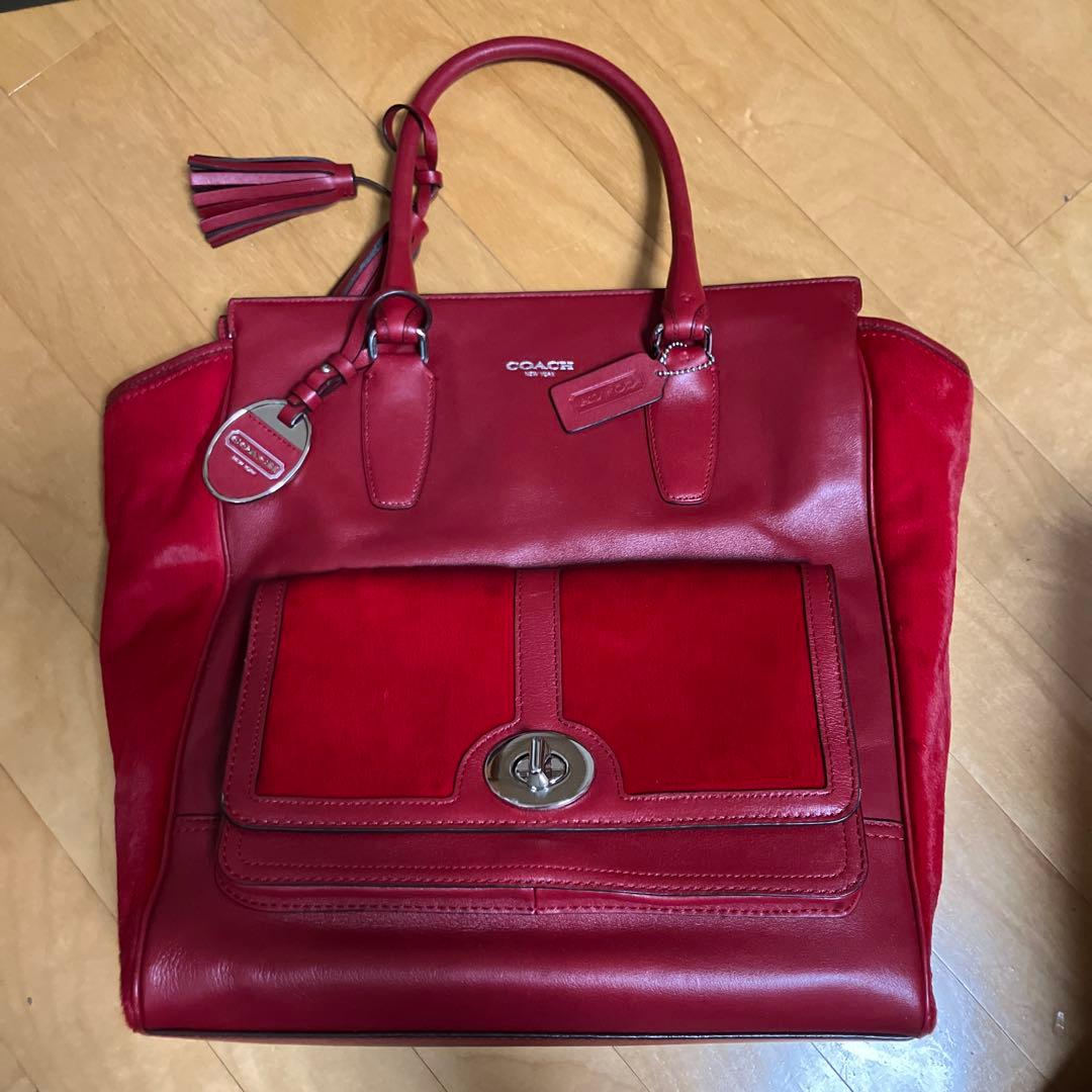 美品　COACH レッド トートバッグ