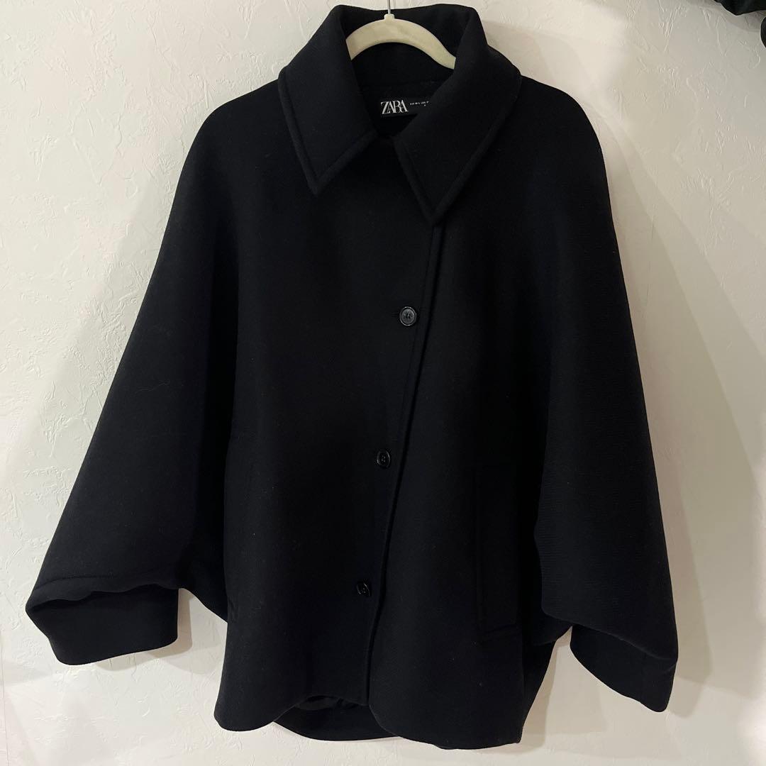 ウールコートZW COLLECTION オーバーサイズ ショートコート　黒　ＭＬ