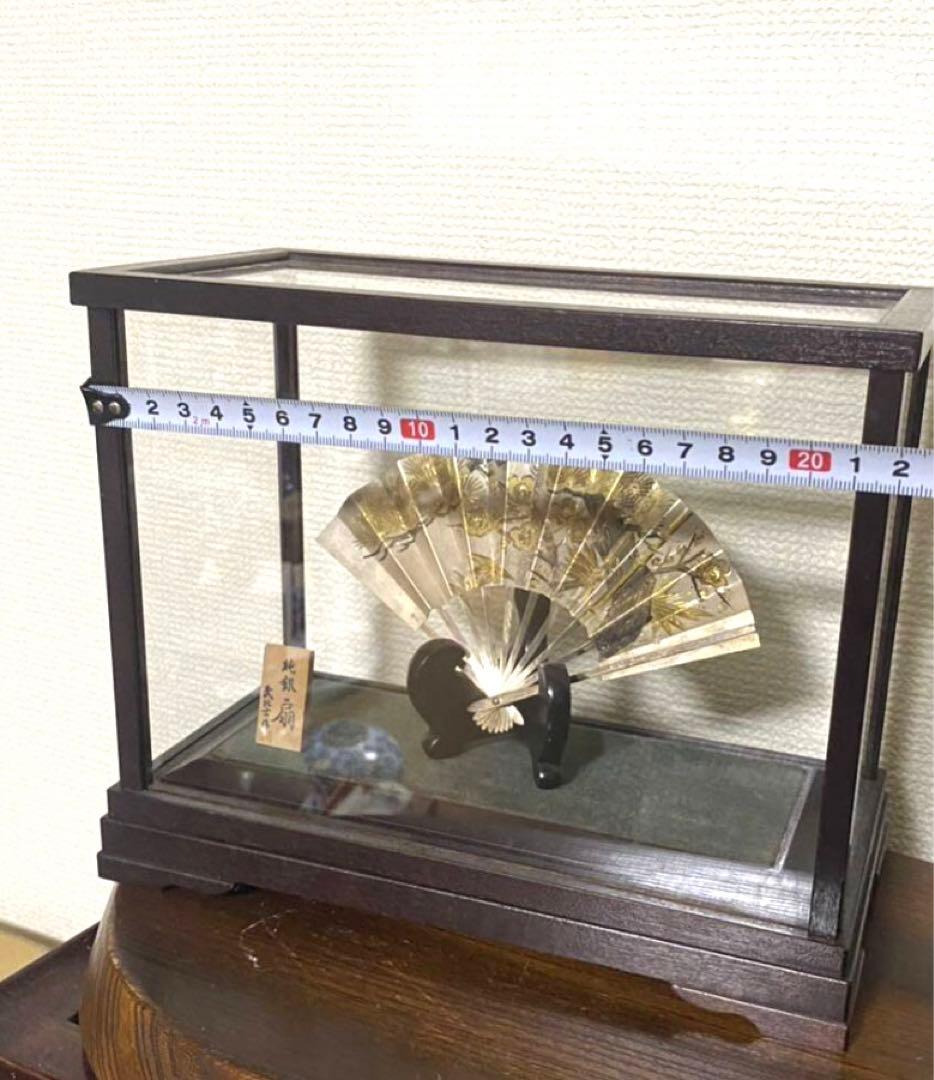 武比古作 純銀製 扇 松竹梅 ガラスケース付 置物 緣起物