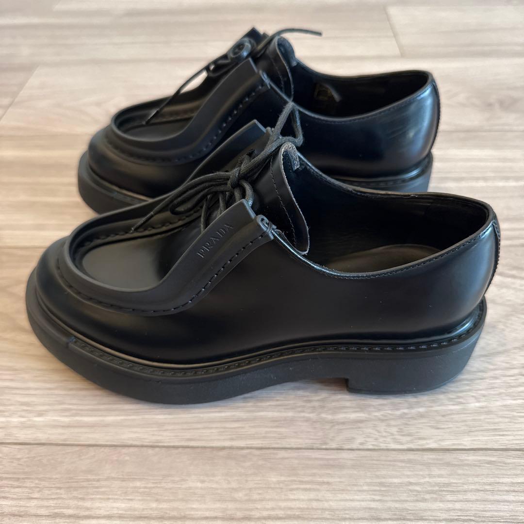 PRADA 23AW レディース 36 ダイアパソン レザーシューズ ブラック