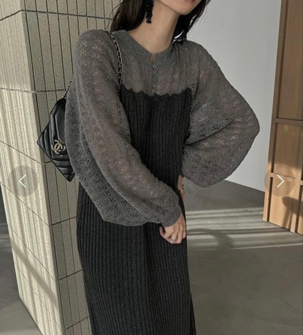 ワンピース mohair like openwork rib knit OP