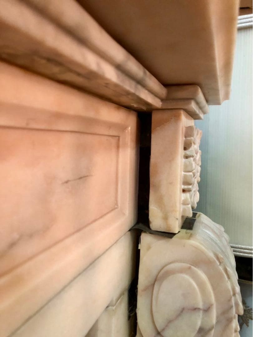 大理石製 マントルピース アイボリー系 彫刻装飾 アンティーク 幅150×高91