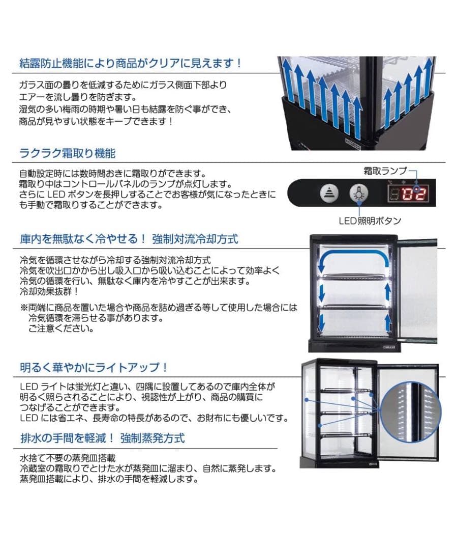 レマコム4面ガラス冷蔵ショーケース 63L 卓上型